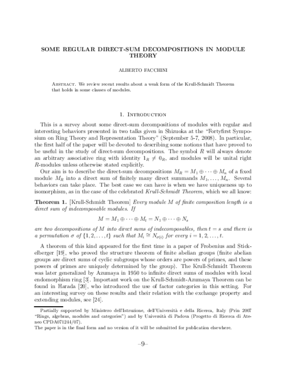 (PDF) Some Regular Direct-Sum Decompositions in Module Theory