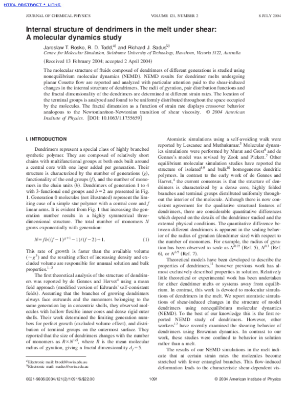 (PDF) Internal structure of dendrimers in the melt under shear: A ...