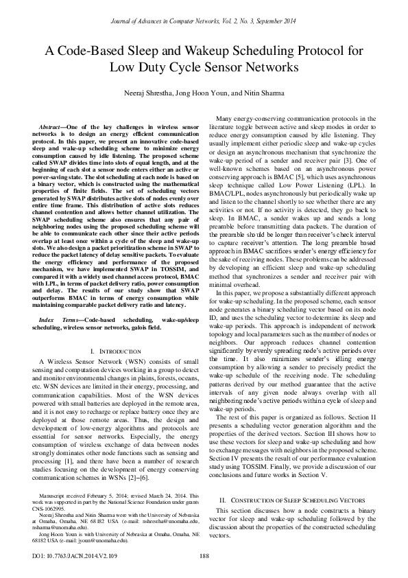 (PDF) A Code-Based Sleep and Wakeup Scheduling Protocol for Low Duty ...