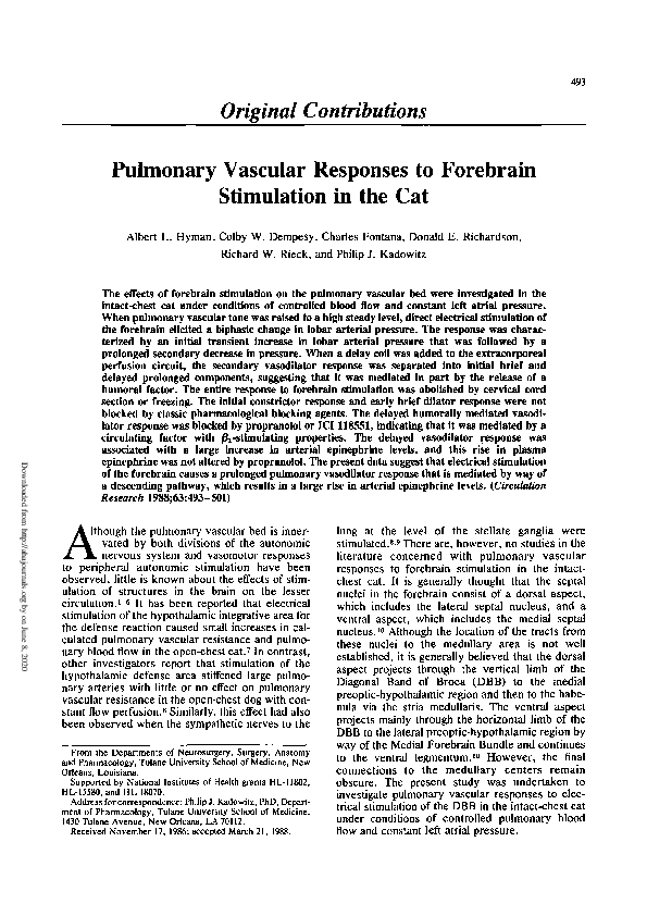 (PDF) Pulmonary vascular responses to forebrain stimulation in the cat