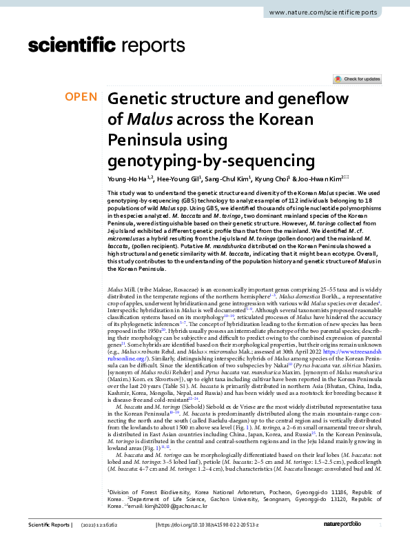 (PDF) Genetic structure and geneflow of Malus across the Korean ...