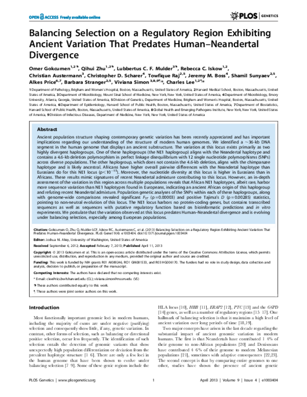 (PDF) Balancing Selection on a Regulatory Region Exhibiting Ancient ...