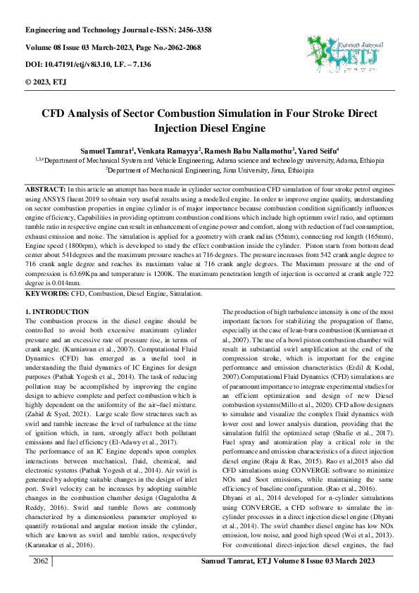 (PDF) CFD Analysis of Sector Combustion Simulation in Four Stroke ...