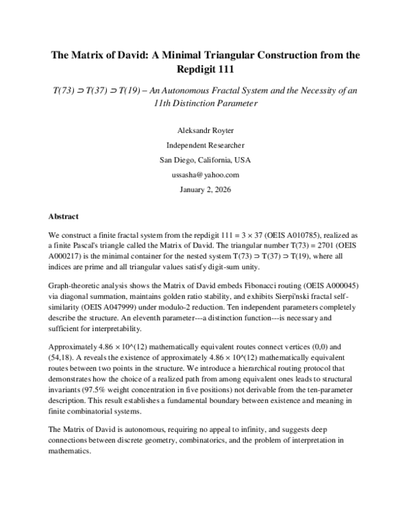 (PDF) The Matrix of David: A Minimal Triangular Construction from the ...