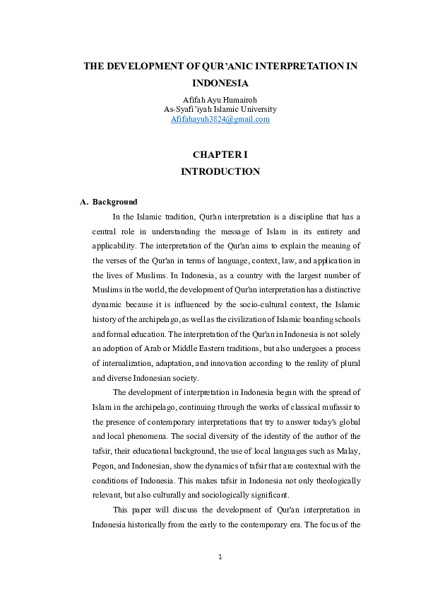 (PDF) THE DEVELOPMENT OF QUR'ANIC INTERPRETATION IN INDONESIA
