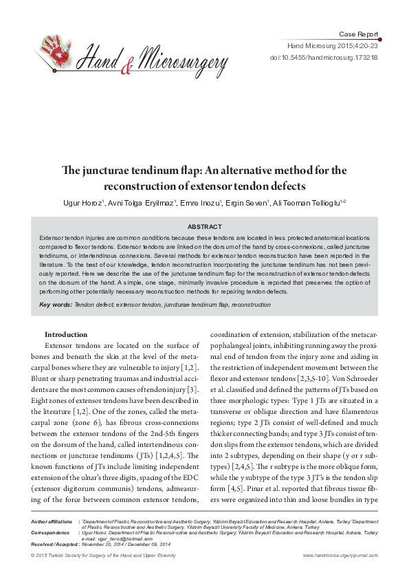 (PDF) The juncturae tendinum flap: An alternative method for the ...