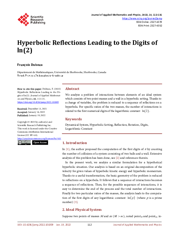 (PDF) Hyperbolic Reflections Leading to the Digits of ln(2)