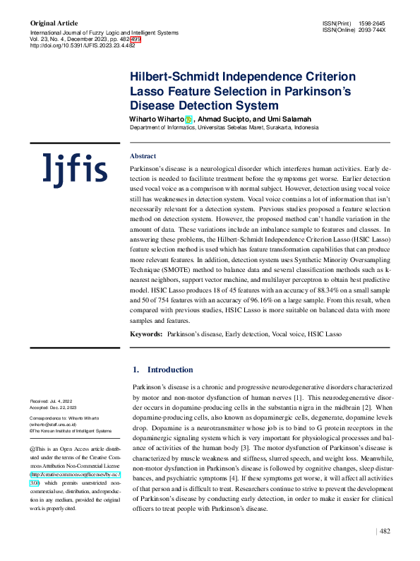 (PDF) Hilbert-Schmidt Independence Criterion Lasso Feature Selection in ...