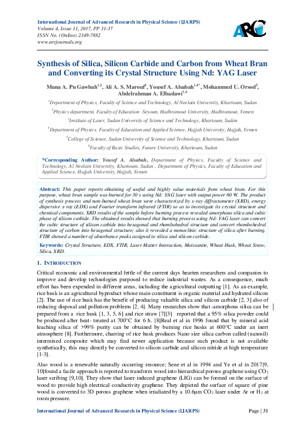 (PDF) Synthesis of Silica, Silicon Carbide and Carbon from Wheat Bran ...