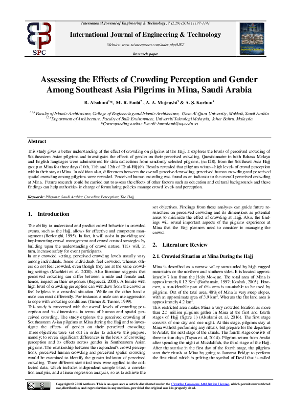 (PDF) Assessing the Effects of Crowding Perception and Gender Among ...