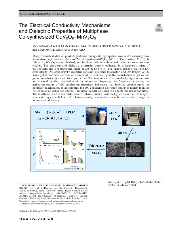 (PDF) The Electrical Conductivity Mechanisms and Dielectric Properties ...