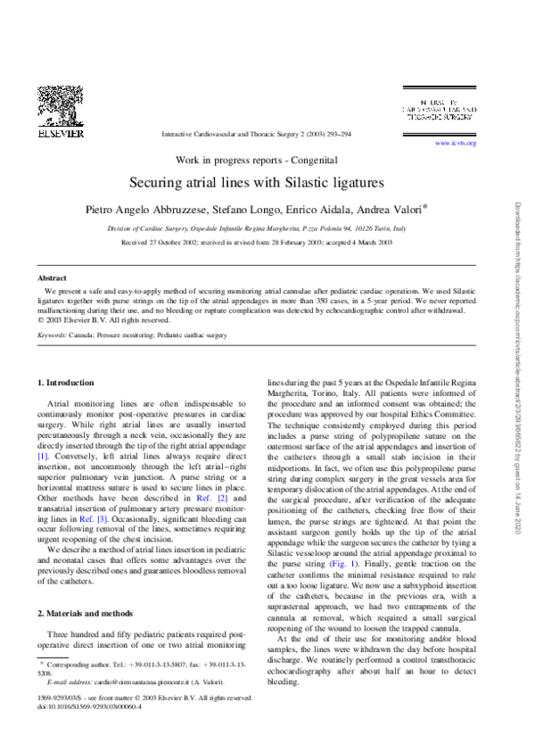 (PDF) Securing atrial lines with Silastic ligatures