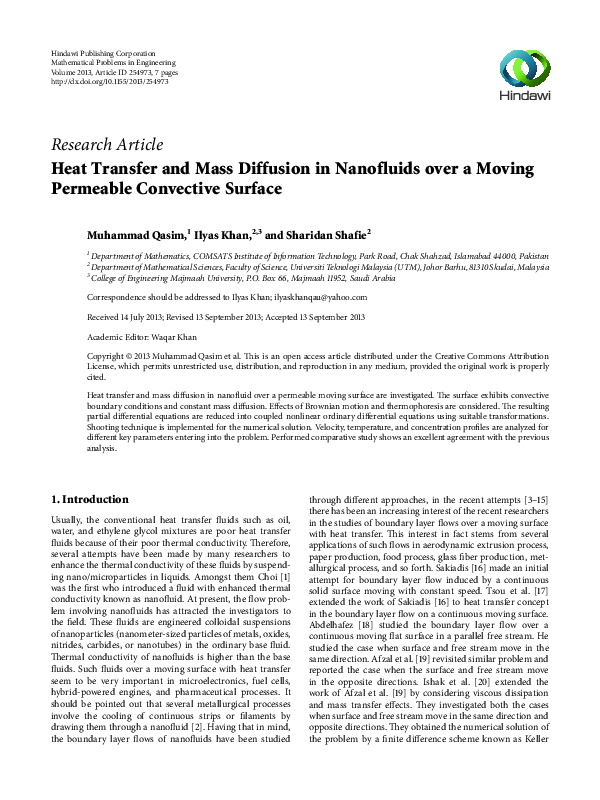 (PDF) Heat Transfer and Mass Diffusion in Nanofluids over a Moving ...