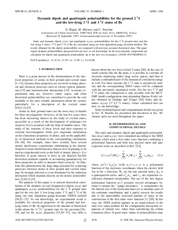 (PDF) Dynamic dipole and quadrupole polarizabilities for the ...