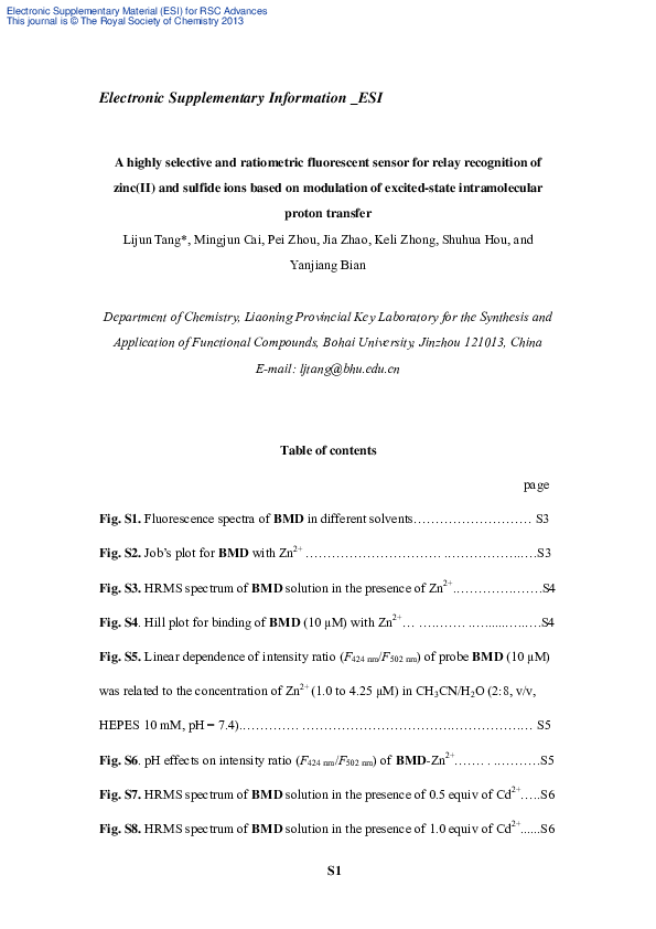 (PDF) A highly selective and ratiometric fluorescent sensor for relay ...