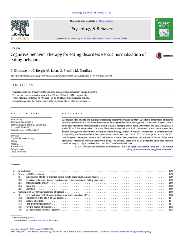 (PDF) Cognitive behavior therapy for eating disorders versus ...