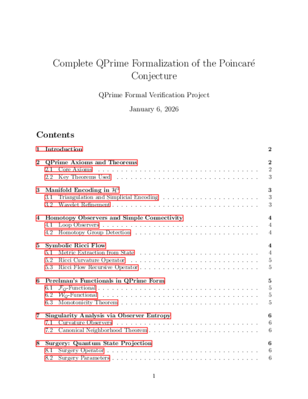 (PDF) Complete QPrime Formalization of the Poincaré Conjecture
