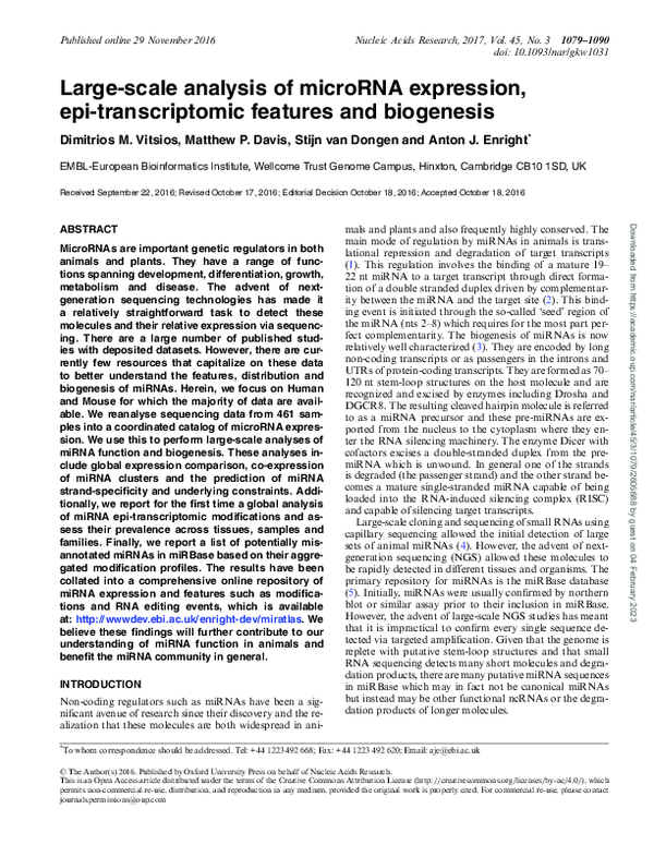 (PDF) Large-scale analysis of microRNA expression, epi-transcriptomic ...