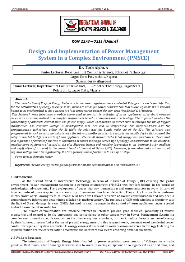 (PDF) Design and Implementation of Power Management System in a Complex ...