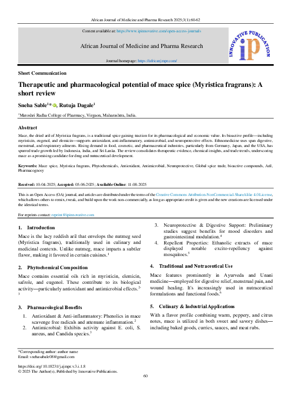 (PDF) Therapeutic and pharmacological potential of mace spice ...