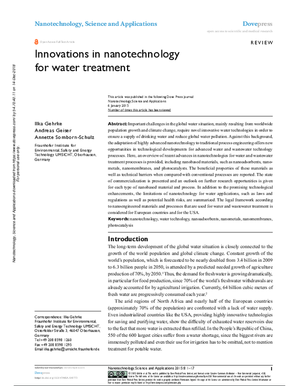 (PDF) Innovations in nanotechnology for water treatment