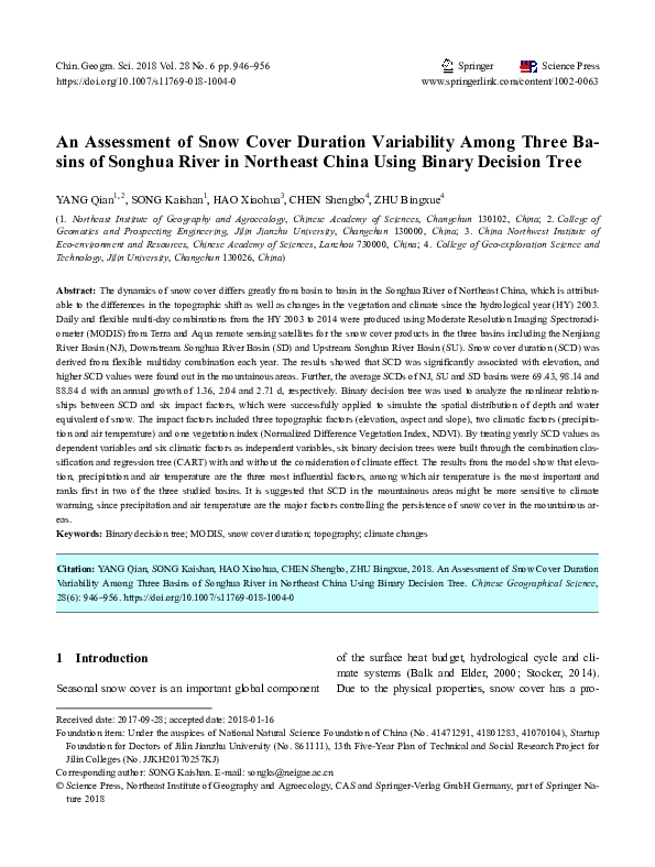 (PDF) An Assessment of Snow Cover Duration Variability Among Three ...