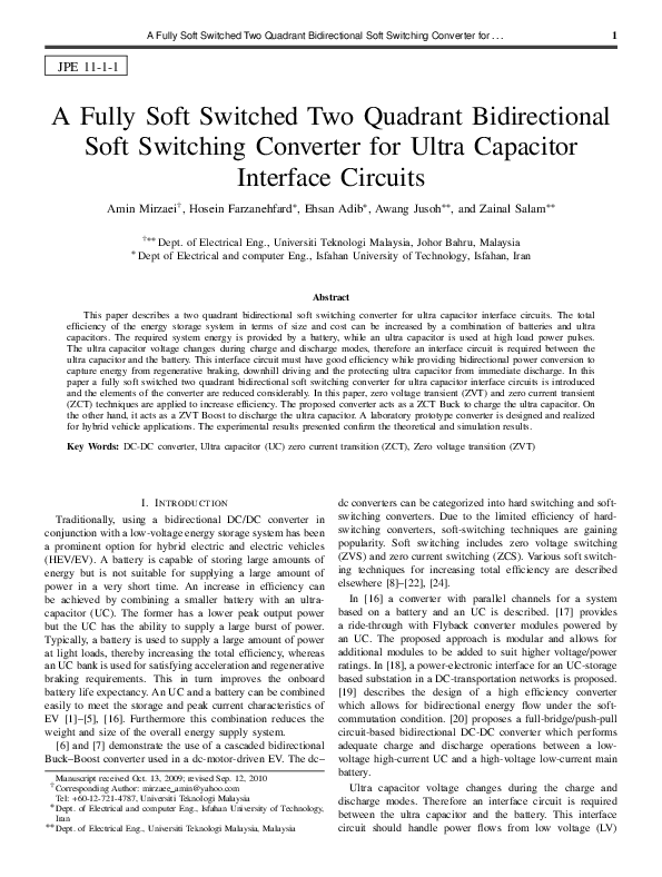 (PDF) A Fully Soft Switched Two Quadrant Bidirectional Soft Switching ...