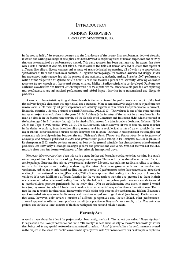 (PDF) Introduction - Aspects of Performance in Faith Settings