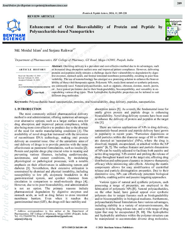(PDF) Enhancement of oral bioavailability of protein and peptide by ...