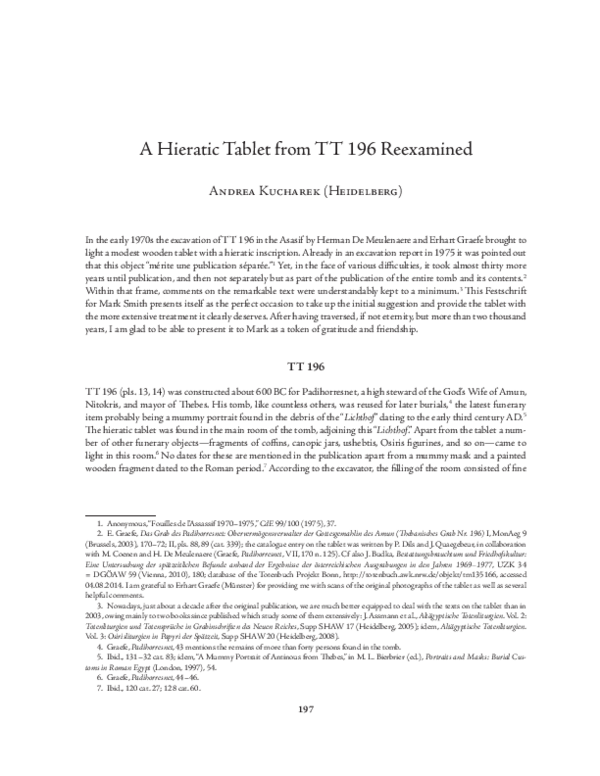 (PDF) A Hieratic Tablet from TT 196 Reexamined