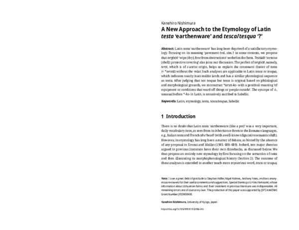 (PDF) A new approach to the etymology of Latin testa ‘earthenware’ and ...