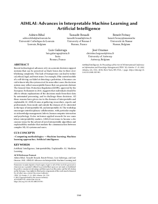 (PDF) AIMLAI: Advances in Interpretable Machine Learning and Artificial ...