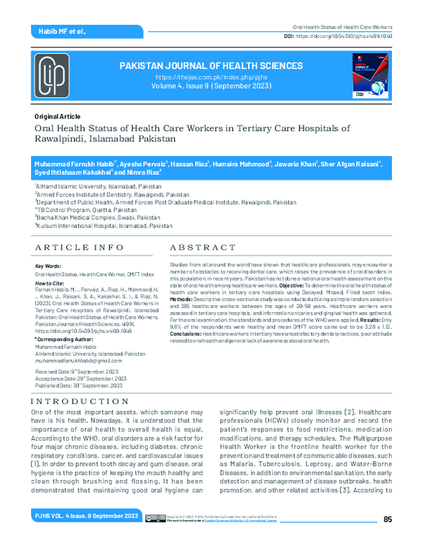 (PDF) Oral Health Status of Health Care Workers in Tertiary Care ...