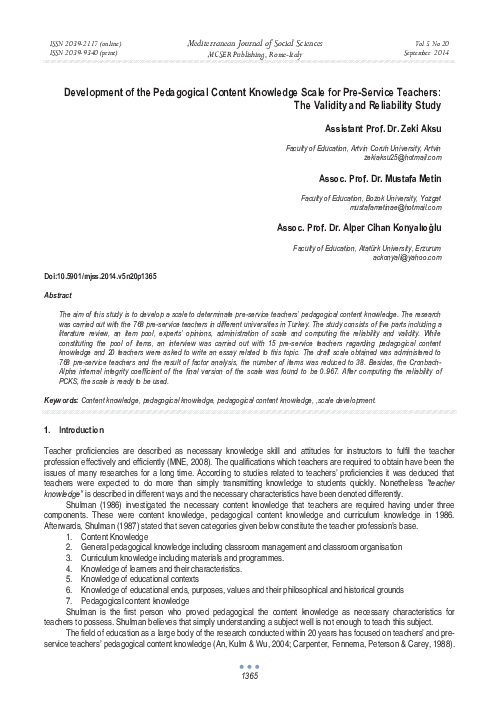 (PDF) Development of the Pedagogical Content Knowledge Scale for Pre ...