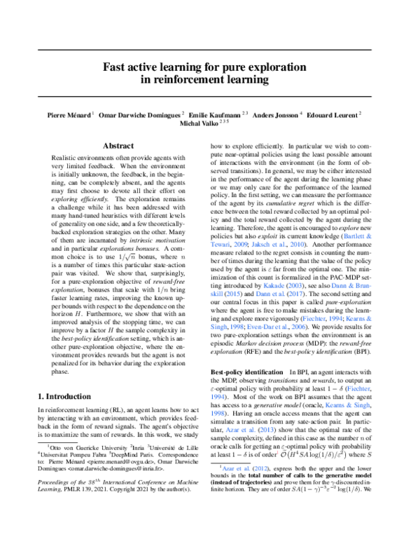 (PDF) Fast active learning for pure exploration in reinforcement learning