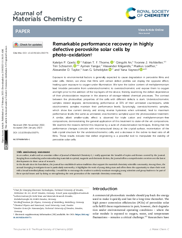 (PDF) Remarkable performance recovery in highly defective perovskite ...