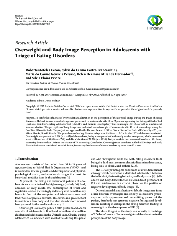 (PDF) Overweight and Body Image Perception in Adolescents with Triage ...