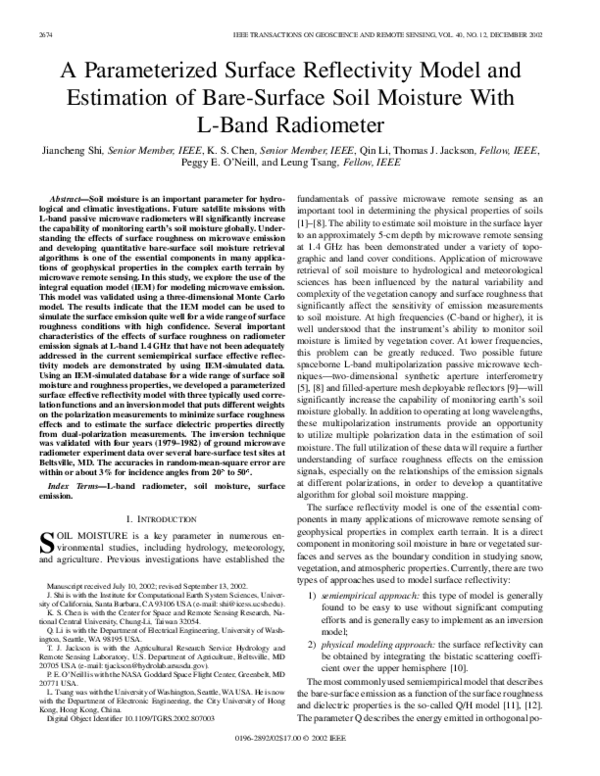 (PDF) A parameterized surface reflectivity model and estimation of bare ...