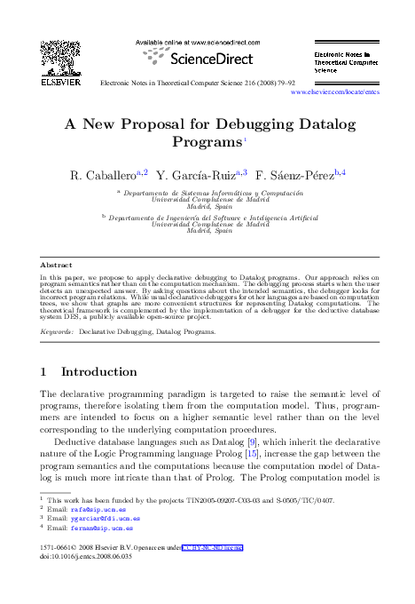 (PDF) A New Proposal for Debugging Datalog Programs