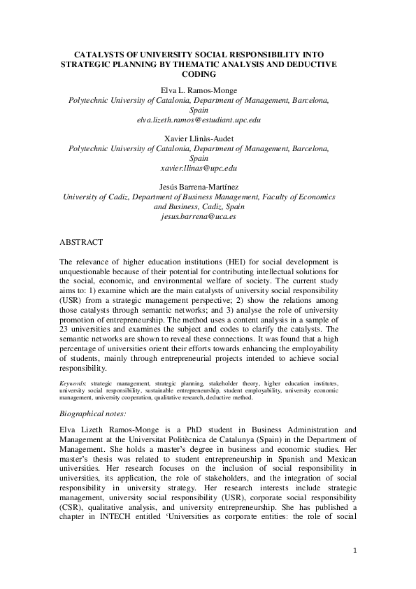 (PDF) Catalysts of university social responsibility into strategic ...
