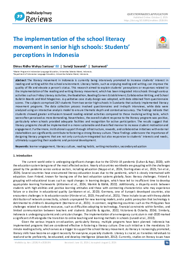 (PDF) The implementation of the school literacy movement in senior high ...