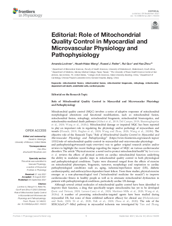 (PDF) Editorial: Role of Mitochondrial Quality Control in Myocardial ...