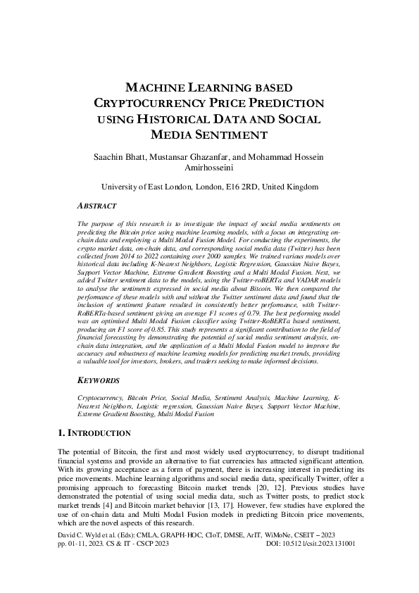 (PDF) Machine Learning based Cryptocurrency Price Prediction using ...