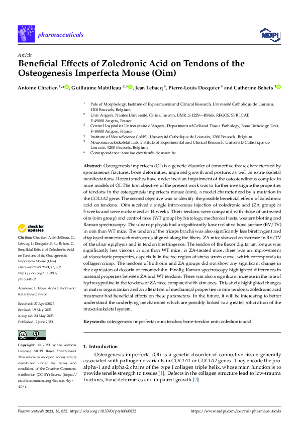 (PDF) Beneficial Effects of Zoledronic Acid on Tendons of the ...