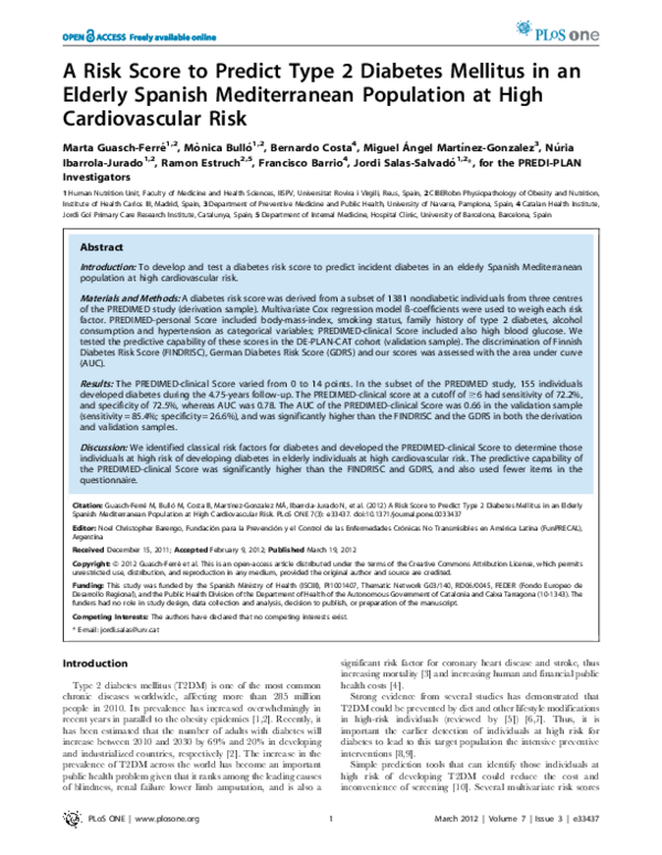 (PDF) A Risk Score to Predict Type 2 Diabetes Mellitus in an Elderly ...