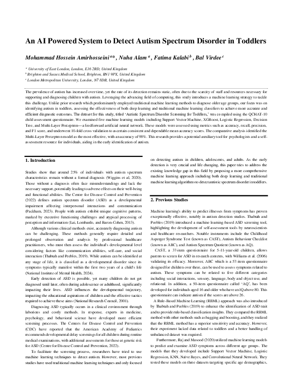 (PDF) An AI Powered System to Detect Autism Spectrum Disorder in Toddlers