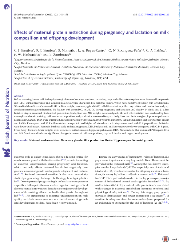 (PDF) Effects of maternal protein restriction during pregnancy and ...