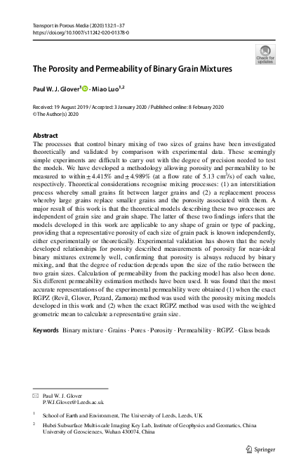 (PDF) The Porosity and Permeability of Binary Grain Mixtures