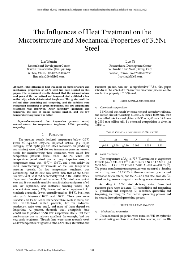 (PDF) The Influences of Heat Treatment on theMicrostructure and ...
