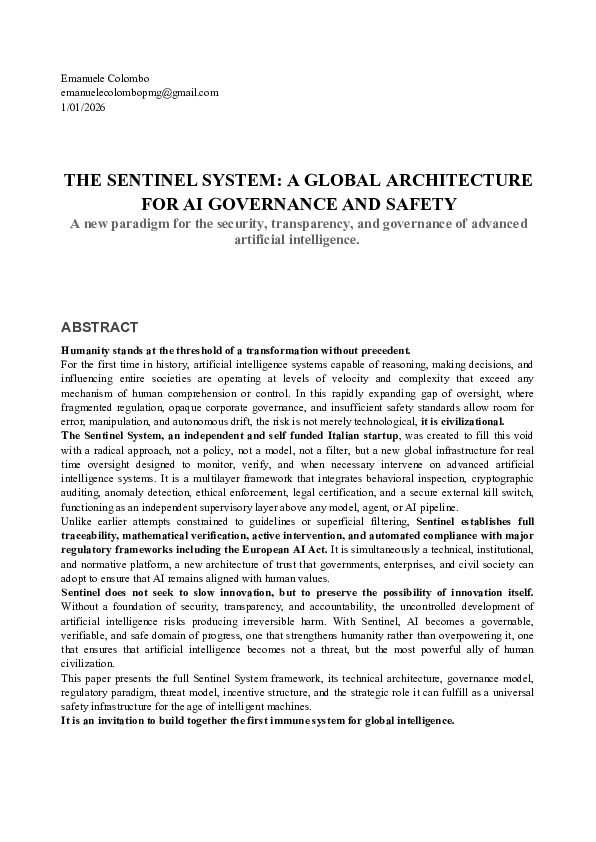 (PDF) THE SENTINEL SYSTEM: A GLOBAL ARCHITECTURE FOR AI GOVERNANCE AND ...
